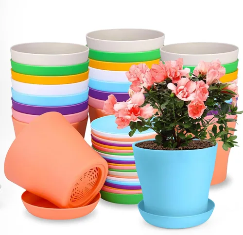 OALCQ Macetas de 5 Pulgadas 24 Piezas, Macetas de Flores para Plantas de Interior, Macetas para Suculentas, Macetas Pequeñas con Drenaje, Macetas