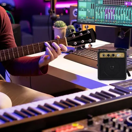 Miniatura 6 de Mini amplificador de guitarra eléctrica, amplificador de bajo pequeño, altavoz portátil para práctica y rendimiento con adaptador de cable de audio