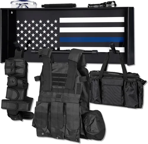 Miniatura 10 de Police Gear Stand, Police Hanger, Tactical Duty Gear Rack with 3 Hooks, Free-Standing All Iron Frame Police Gift Decor with Flag, Black, Come Home