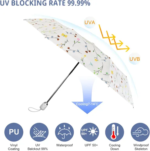 Miniatura 11 de Cuby Paraguas UV compacto plegable paraguas ligero portátil manual paraguas de viaje para resistente a la lluvia y 99% de protección UV con Negro