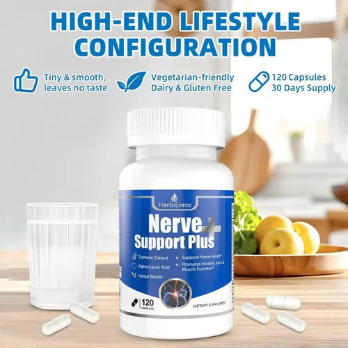Miniatura 6 de Nerve Support Plus, suplemento nervioso alfa-lipoico, extracto de cúrcuma ácida, B12, vitaminas y mezcla de hierbas para fortalecer la salud