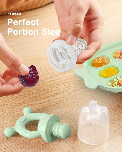 Miniatura 7 de Comedero de frutas de silicona para bebés con bandeja para congelador, mordedores para bebés, moldes para paletas de leche materna para aliviar