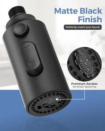 Miniatura 8 de Cabezal de Repuesto para Rociador de Grifo Extraíble, Cabezal de Rociador Extraíble Negro de 3 Funciones con 9 Adaptadores para Grifo de Fregadero