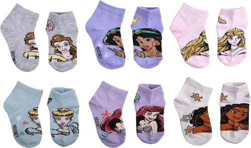 Miniatura 2 de Disney Princess Paquete de 6 calcetines de cuarto de bebé, gris pálido jaspeado, 2-4T de EE. UU, gris, 2-4T