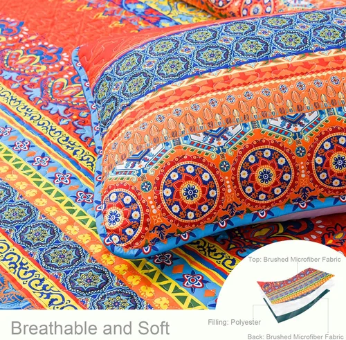 Miniatura 4 de Exclusivo Mezcla - Juego de edredón reversible de estilo bohemio tamaño Queen, colcha azul ligera, cubrecama para todas las estaciones