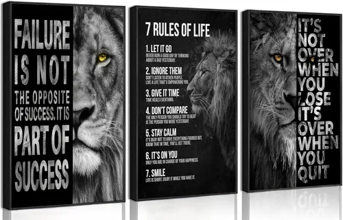 Miniatura 8 de 3 piezas de lienzo inspirador de oro azul para oficina, arte de pared, inspirador motivacional positivo, pinturas botánicas, cuadros de decoración