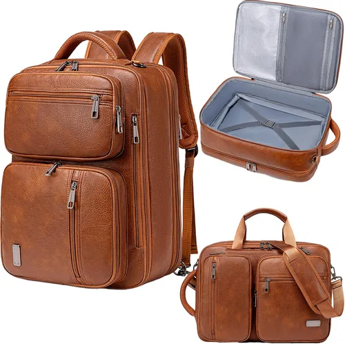 Miniatura 7 de weiatas Bolsa convertible 3 en 1 de cuero vegano para laptop para hombres y mujeres, mochila de viaje expandible para trabajo Convertible