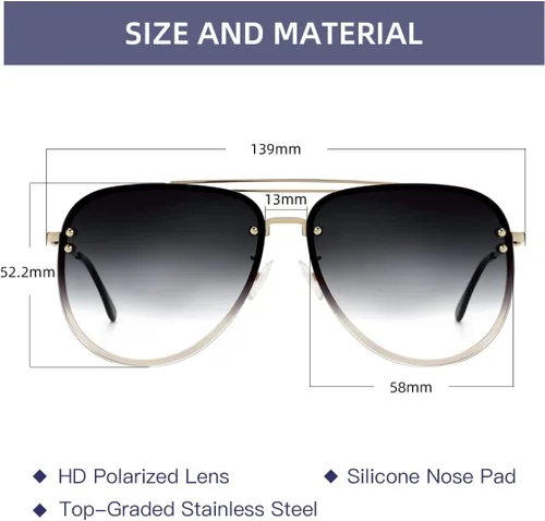 Miniatura 3 de Premium Rimless Oversized Aviator Sunglasses for Women, Polarized PC Lens UV Protection Womens Shade VF2203