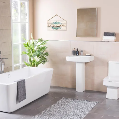 Miniatura 4 de Letrero de bienvenida para decoración de baño, 10 x 5 pulgadas, placa de madera impresa para colgar en la puerta, decoración para el hogar, granja