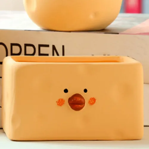 Miniatura 2 de TOPINCN Maceta amarilla de cerámica para pollitos de dibujos animados, maceta para suculentas para interiores y exteriores, decoración del jardín