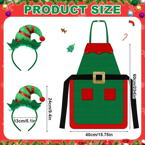 Miniatura 2 de Toulite Juego de 24 piezas de delantal de elfo de Navidad y diadema para niños, delantales de elfo con gorro para niños, suministros de cosplay