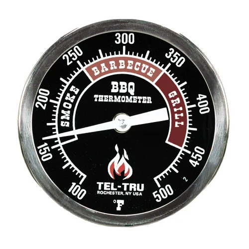Tel-Tru Termómetro para barbacoa BQ300, esfera negra de 3 pulgadas con zonas, vástago de 4 pulgadas, 100/500 grados F