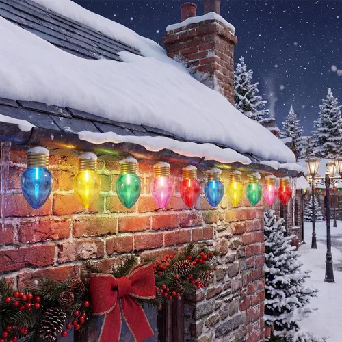 Miniatura 13 de Luces de Navidad Jumbo Rojas y Blancas de 16 Pies para Exteriores, Cadena de Bombillas LED Gigantes de Navidad para Árbol, Porche, Patio y Valla