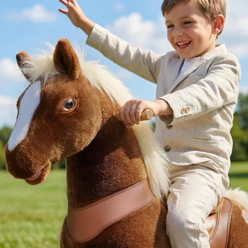 Miniatura 8 de PonyCycle Caballo para montar en pony avanzado modelo Y de peluche marrón juguete de caballo de montar tamaño 3 para edades 3–4, caballo balancín