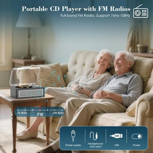Miniatura 6 de Reproductor de CD portátil Bluetooth: Reproductores de CD Kegaudio para el hogar con altavoces 3600mAh recargable y radio y control remoto