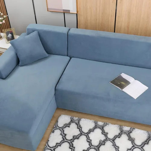 Miniatura 2 de Fundas de sofá modulares en forma de L, 2 fundas de terciopelo grueso antideslizantes para sillón de 3 + 3 plazas, protector de muebles para sala