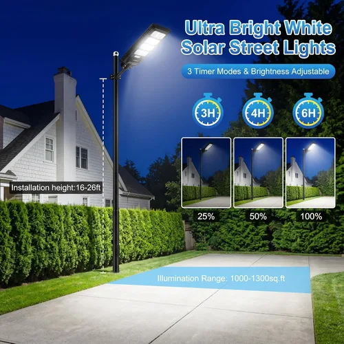 Miniatura 5 de LANGY Luces de calle solares LED de 200 W, 360 piezas LED de alto brillo con energía solar para exteriores, luz de calle LED de seguridad
