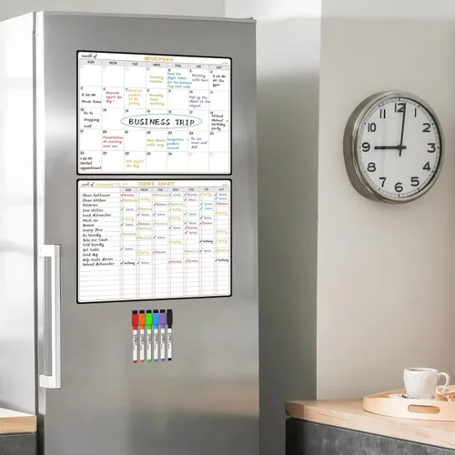 Miniatura 7 de JJPRO Tabla magnética de tareas de borrado en seco y planificador mensual de pizarra blanca para refrigerador, tabla de tareas para varios niños