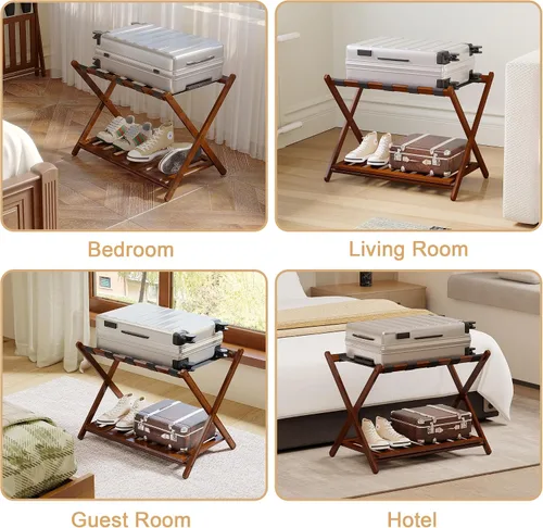 Miniatura 5 de BAMBOOHOMIE Portaequipajes completamente montado de 26.77 pulgadas de largo para habitación de invitados, juego de 2 soportes plegables para maletas