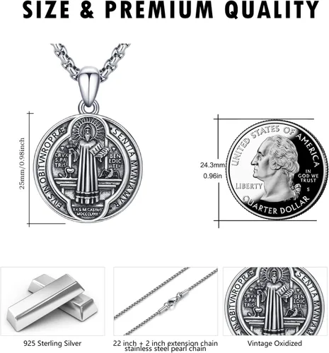 Miniatura 472 de Collar de plata de ley 925 con medalla de San Patrón, colgante de protección católica, amuleto, joyería religiosa para hombres y mujeres