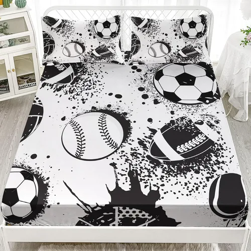 Miniatura 2 de Axolotl Juego de sábanas deportivas de tamaño individual, juego de ropa de cama deportiva de pelota, sábana bajera ajustable para niños, ropa