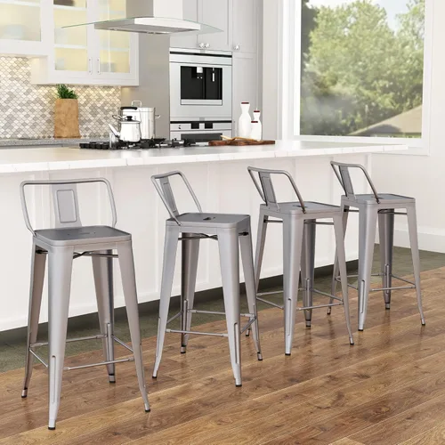Miniatura 10 de Yongchuang Taburetes de bar de metal de 26 pulgadas con respaldo, juego de 4 taburetes de bar de altura de encimera de cocina para interiores y RUSTY