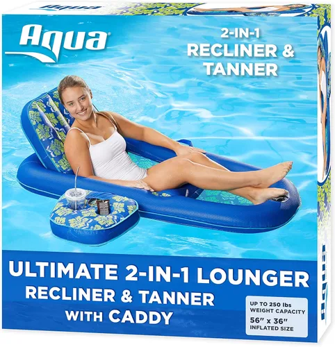 Miniatura 2 de Aqua Campania Ultimate 2-in-1 Pool Float Lounge – Extra Large – Inflatable Pool Floats for Adults with Adjustable Backrest & Cupholder Caddy