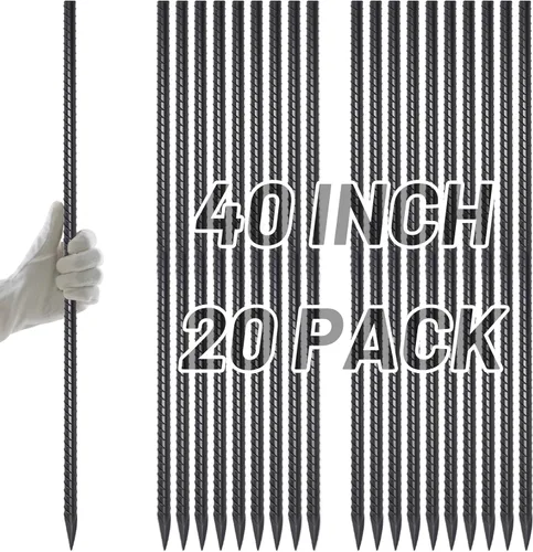 Miniatura 13 de AAGUT Estacas de Refuerzo de 16 pulgadas (34 piezas) Anclajes de Tierra Resistentes de 3/8" Estacas de Jardín de Acero Estacas de Metal Rectas
