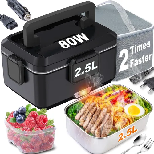 Miniatura 9 de Nifogo 100W Heated Bowl for Car and Truck and Office Electric Lunch Box 3 in 1 Stainless Steel 12 V 24 V and 230 V – Lunch Box 1.5 L x 2 with Grey