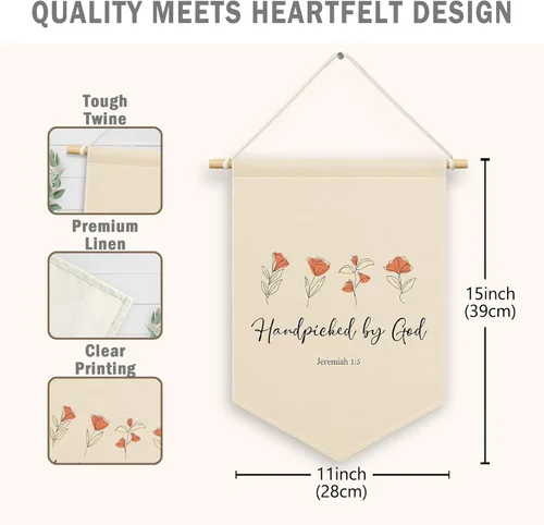 Miniatura 7 de Lienzo cristiano para guardería, escogido a mano por Dios, decoración de habitación de bebé y niños, letrero de bandera beige para colgar, arte