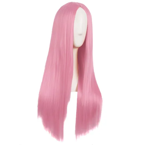 Miniatura 2 de MapofBeauty - Peluca sintética larga y lacia especial para mujer, 28 pulgadas (70 cm), rosa claro intenso Rosa encendido claro