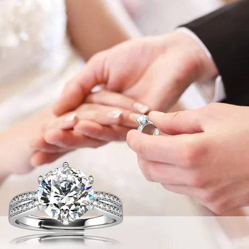 Miniatura 7 de ATESSON Anillo de compromiso de boda de plata chapada en oro blanco 925 de 1 quilates y 2 quilates, con diamante de imitación, ajustable