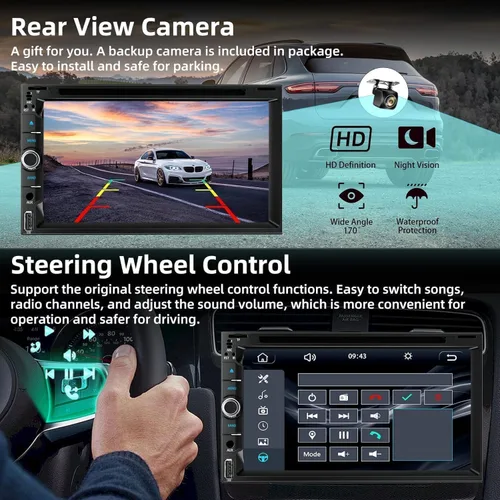 Miniatura 6 de Estéreo de coche doble DIN con reproductor de CD/DVD, pantalla táctil de 7 pulgadas, Bluetooth 5.2, CarPlay/Android Auto, cámara de respaldo