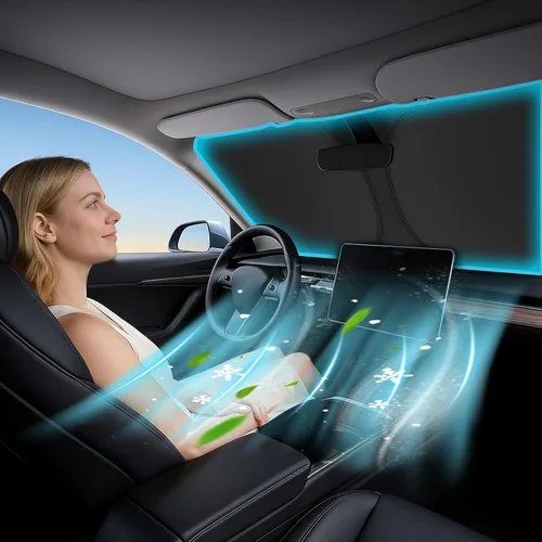 Miniatura 6 de Parasol para parabrisas para Honda Civic 2022 2023 2024 2025 2026 – Tecnología innovadora sin paso de luz, recorte para espejo, bloquea el 99%