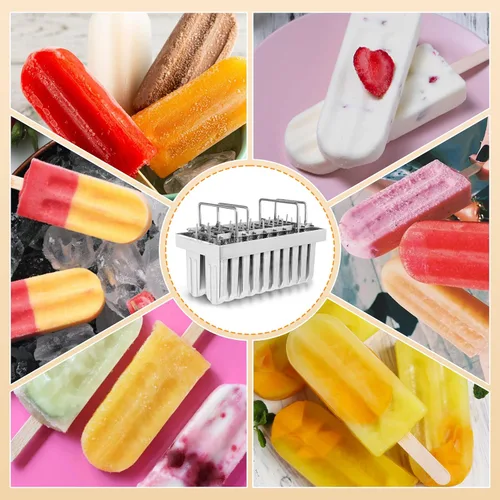 Miniatura 7 de WICHEMI Moldes comerciales de paletas de acero inoxidable, moldes para paletas de hielo, 20 unidades, molde de paletas de hielo, molde para hacer