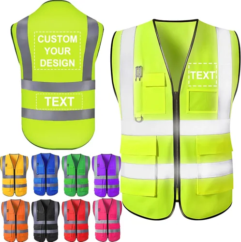 Aolun Chalecos de seguridad de alta visibilidad, chaleco reflectante con bolsillos, logotipo personalizado, ropa de trabajo protectora para hombres