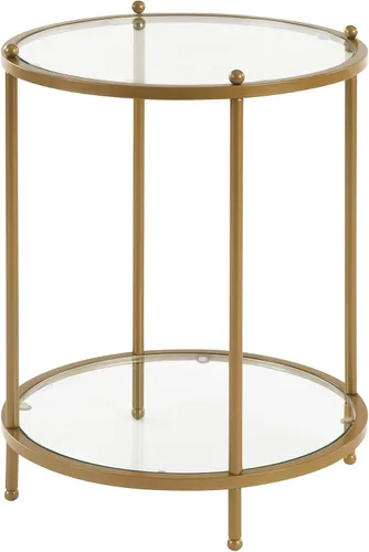 Miniatura 4 de Convenience Concepts Royal Crest - Mesa auxiliar redonda de cristal de 18 pulgadas, 2 niveles, moderna, contemporánea, con estante de almacenamiento