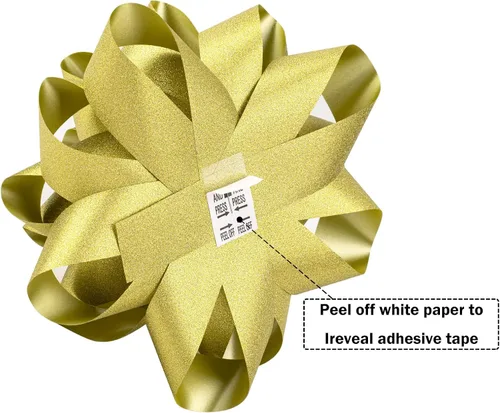 Miniatura 6 de LeZakaa Lazo de regalo con purpurina de 8 pulgadas, lazo de regalo autoadhesivo dorado para cumpleaños, Navidad, boda, vacaciones (1 unidad)