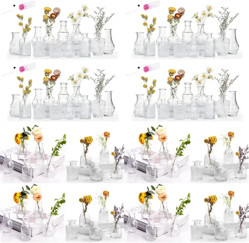 Miniatura 9 de Juego de 12 jarrones de cristal con brocha, jarrones de cristal para centros de mesa lindos, mini jarrón transparente a granel para decoraciones