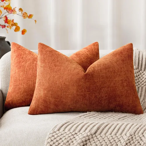 Miniatura 59 de Foindtower - Paquete de 2 fundas de almohada decorativas, cuadradas, cómodas, unicolor, suaves, lumbares, estilo rústico neutro, para sofá, sillón