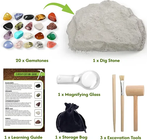 Miniatura 3 de LotFancy Kit de excavación de piedras preciosas, 20 gemas reales, kit de ciencia para niños de 8 a 12 años, juguete educativo, regalo de cumpleaños