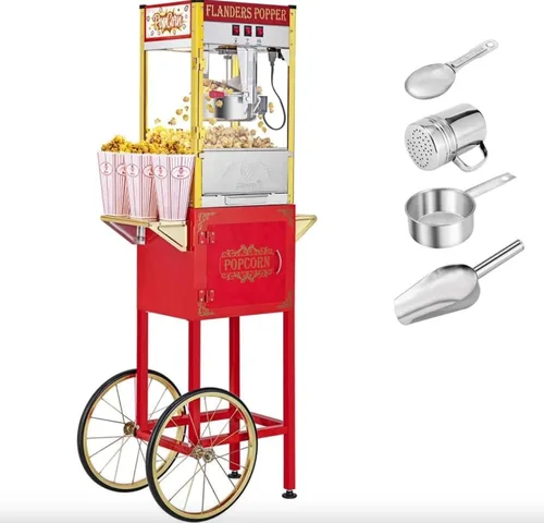 Máquina de palomitas de maíz de 8 onzas con carrito – 3 galones por lote, estilo vintage profesional para hacer palomitas de maíz estilo teatro con