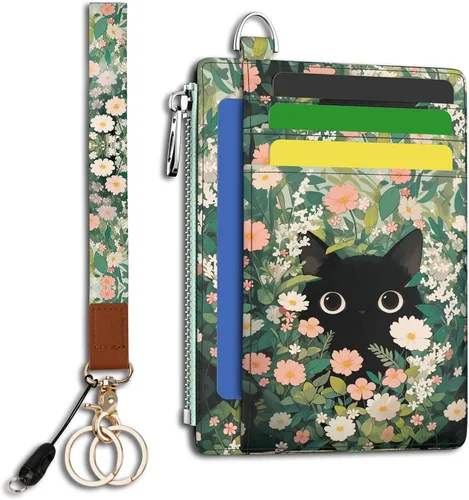 Miniatura 36 de Hancynir Cartera delgada para mujer con soporte para tarjetas de crédito RFID, pequeña mini funda para tarjetas con bolsillo frontal de PU, cartera