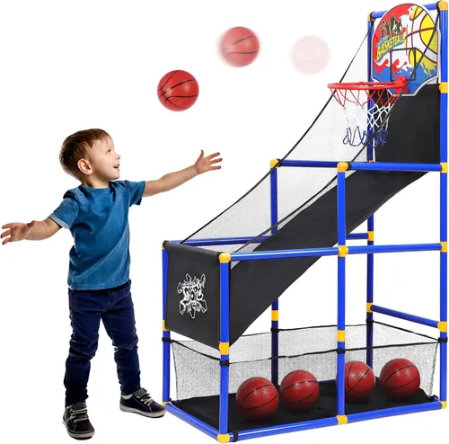 Juego de arcade de aro de baloncesto Kiddie Play | con 4 pelotas y bomba de aire, juguetes deportivos para interiores y exteriores para niños |