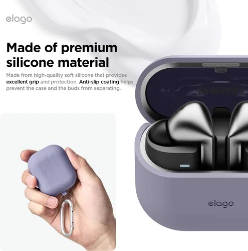 Miniatura 4 de elago Compatible con Samsung Galaxy Buds 3 Pro y 3 y 3 FE, funda de silicona de alta calidad con mosquetón, protección completa, carga inalámbrica