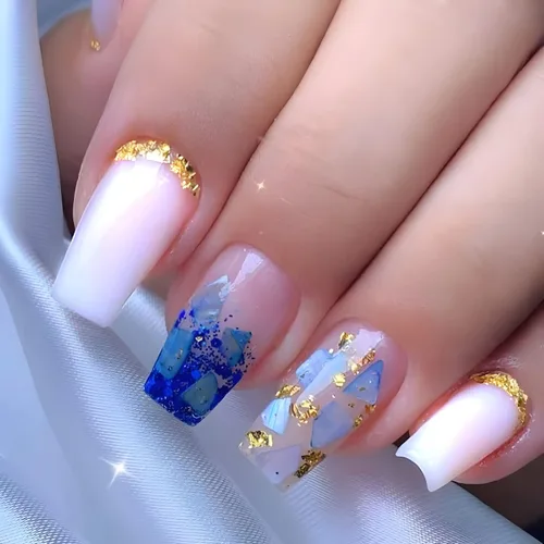 Miniatura 15 de Uñas postizas a presión con puntas francesas, uñas postizas de color rosa medio con diamantes de imitación brillantes, uñas postizas acrílicas