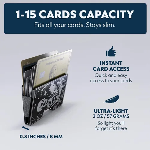 Miniatura 95 de Cartera de aluminio impresa 2.5D para hombres: clip delgado para dinero y tarjetero con barniz selectivo táctil. Bloqueo RFID mejorado, compacto