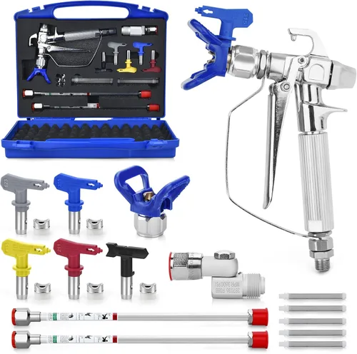 Kit de 16 pistolas pulverizadoras de pintura sin aire, pistola pulverizadora de pintura sin aire de 3600 PSI con protectores de punta de boquilla y