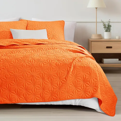 Miniatura 8 de Juego de ropa de cama Whale Flotilla King, colchas suaves de color naranja para cama tamaño King, 3 piezas de colcha geométrica ligera