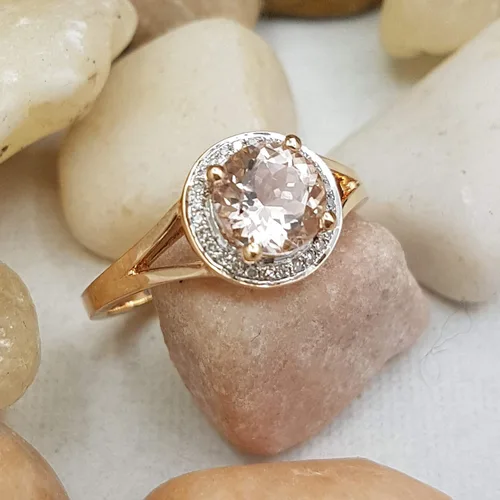 Miniatura 295 de Dazzlingrock Collection Anillo de compromiso redondo de 0.276 in con halo de diamante blanco y vástago dividido para ella en oro macizo de 14
